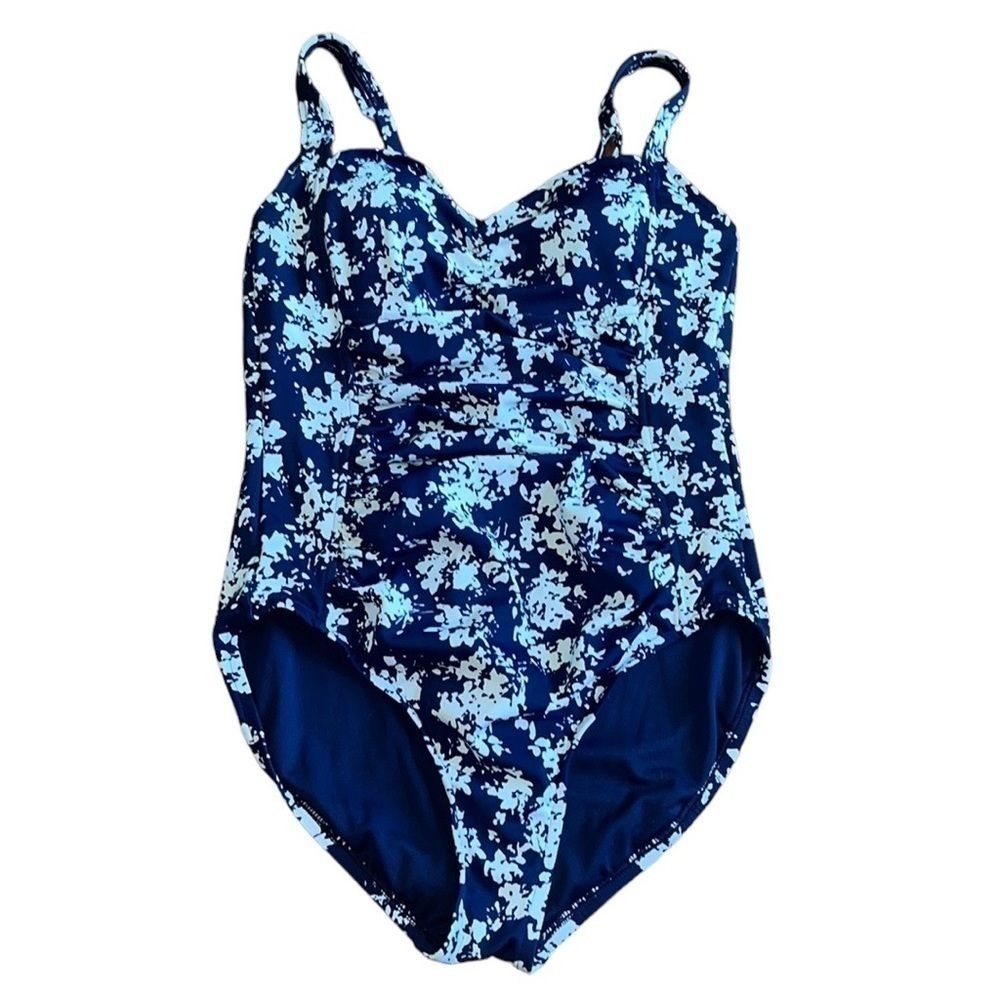 Croft and Barrow women’s one piece floral navy and white swimsuit Size 12